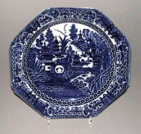 blue printed decorative plate